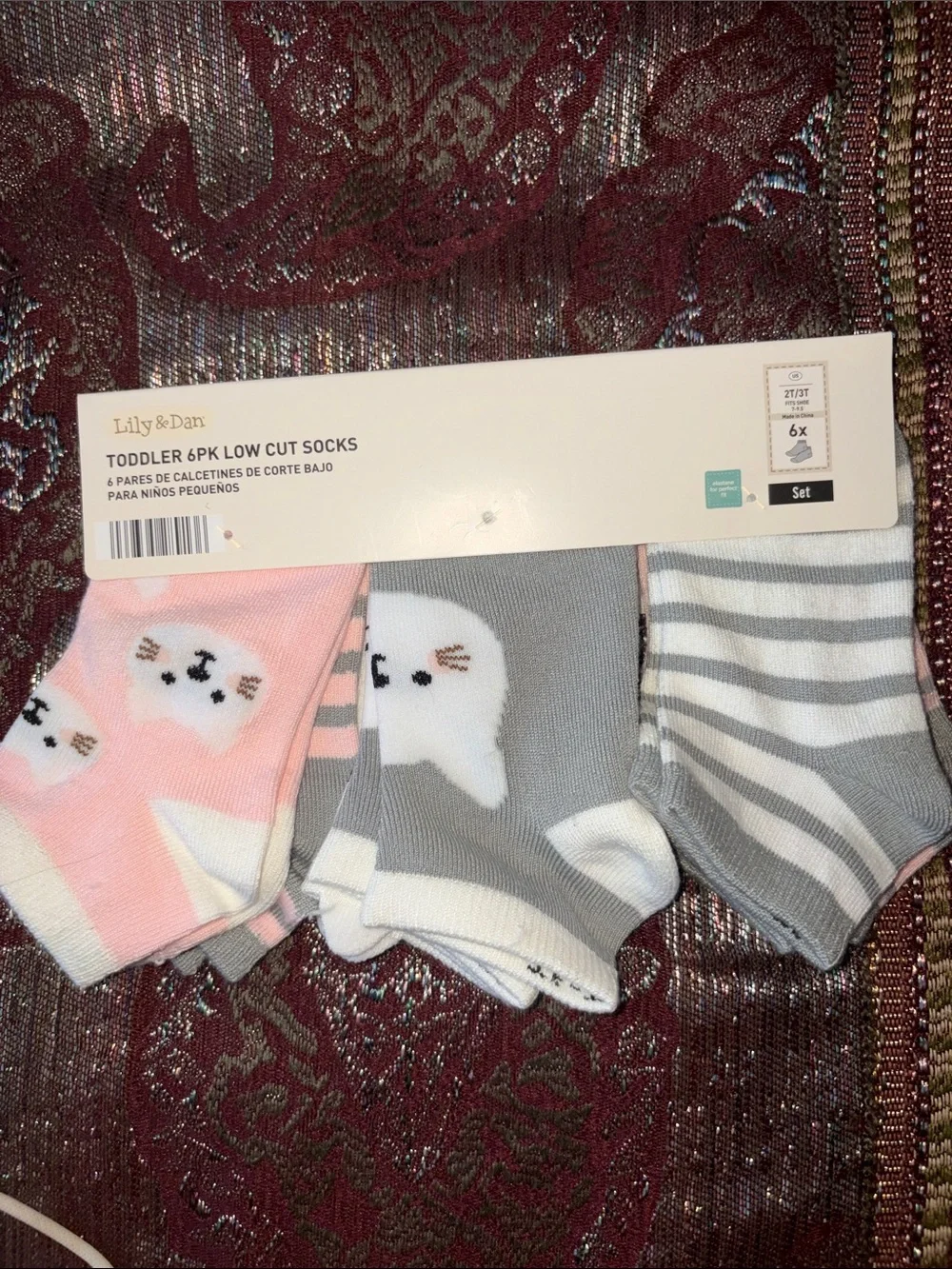 Lily & Dan/ L&D Toddler 6pk Socks - Low Cut Pink/Grey Size S-  2T/3T